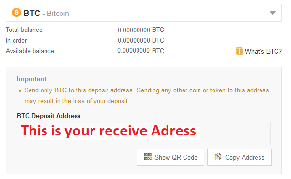 Bitcoin que recebe o endereço