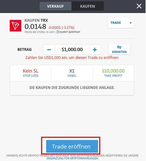 TRON TRX kaufen Schritt2 