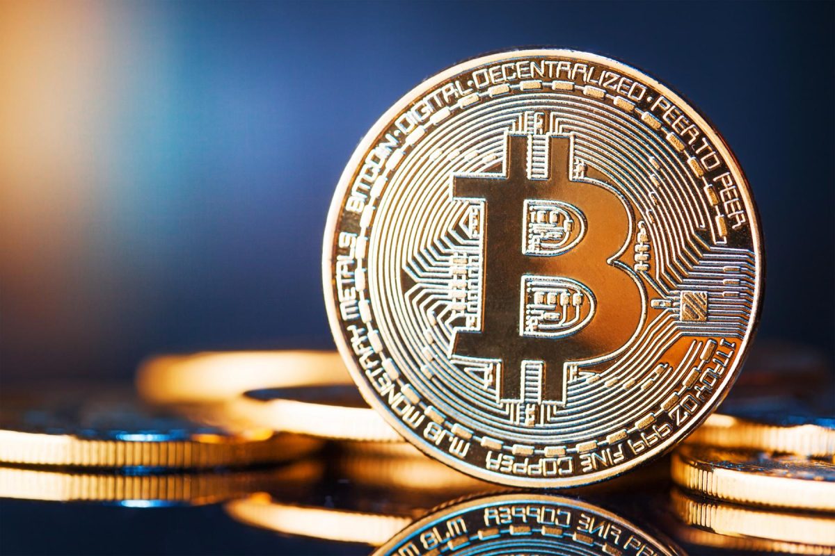 Bitcoin-BTC-coin-on-a-dark-blurred-background