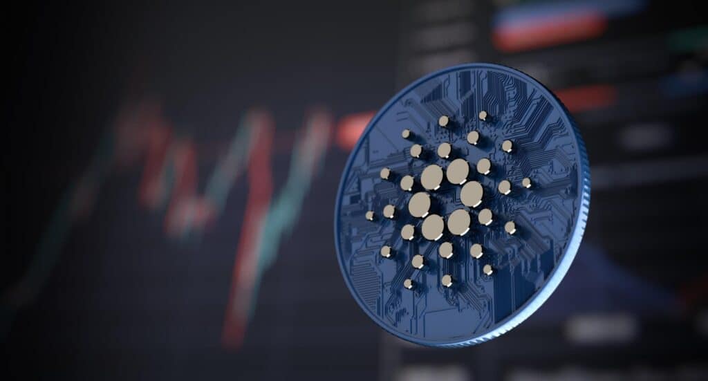 Cardano-ADA-blue-logo-with-blurred-traiding-graphic-background