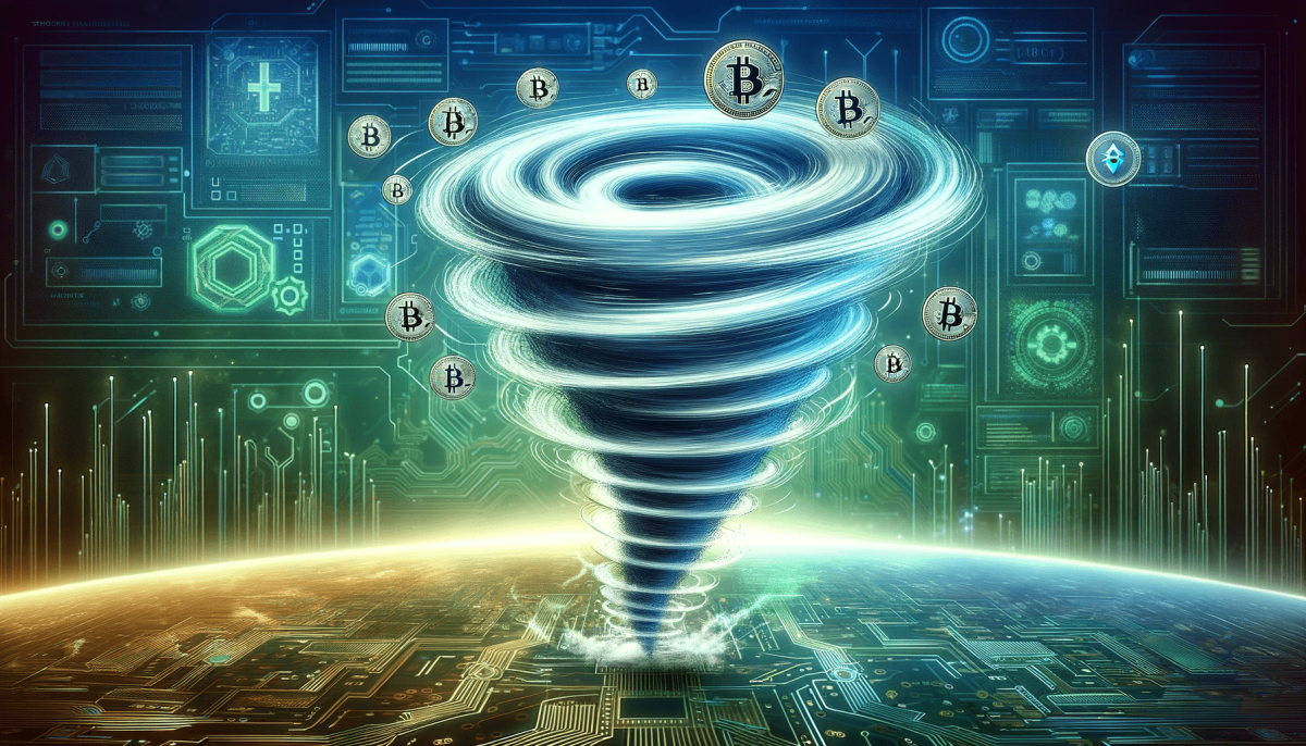 Illustration of the concept of Tornado Cash cryptocurrency.