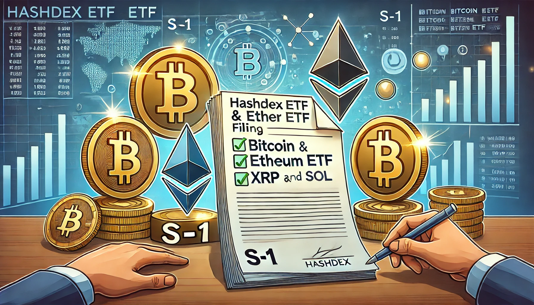 Hashdex presenta el S-1 para un ETF combinado de Bitcoin y Ether – XRP y SOL podrían añadirse pronto