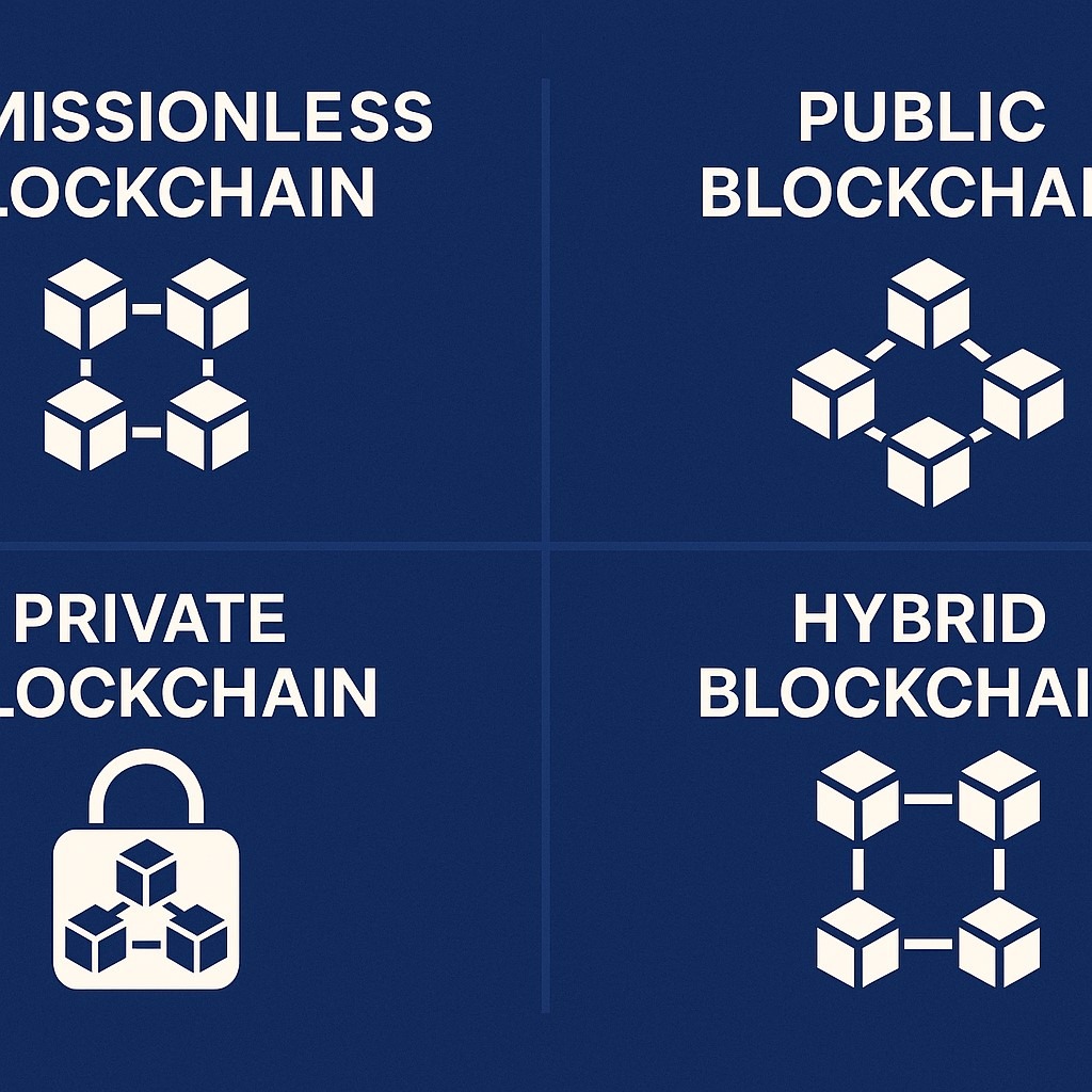 Permissionless Blockchain, Public Blockchain, Private Blockchain, and Hybrid Blockchain