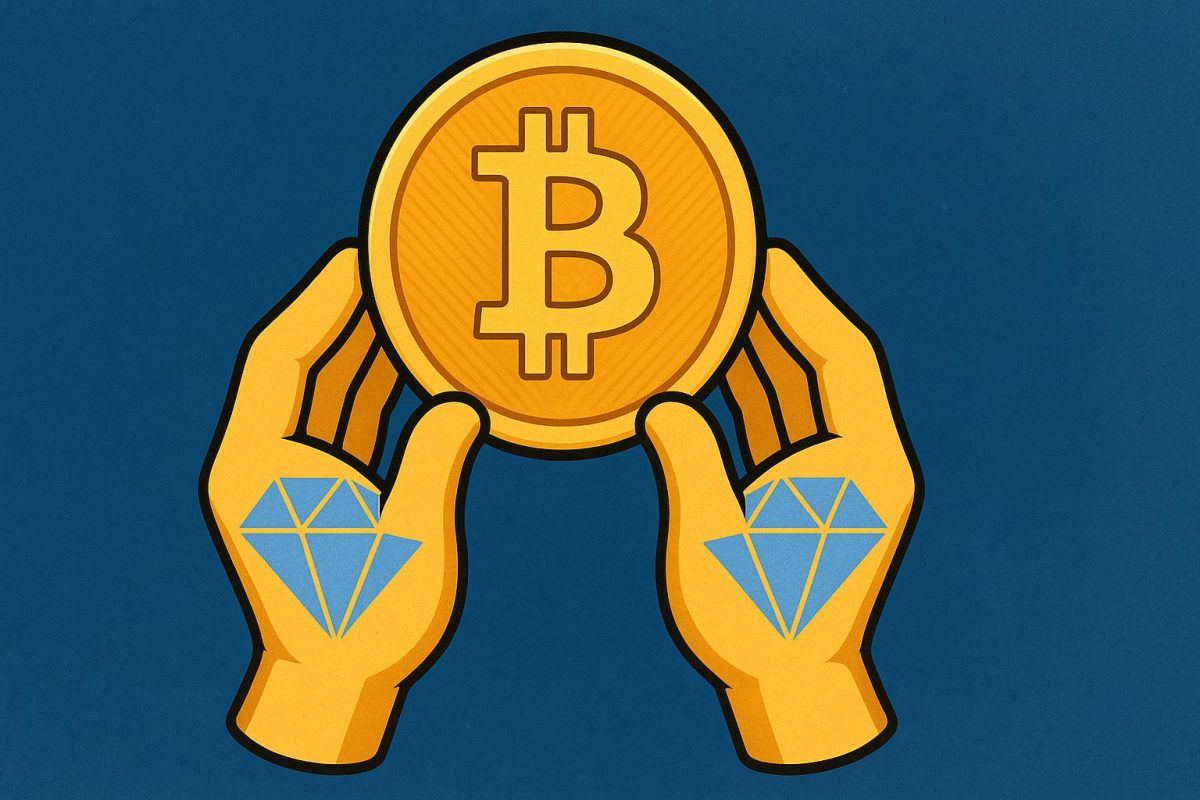 diamond hands emoji holding a Bitcoin